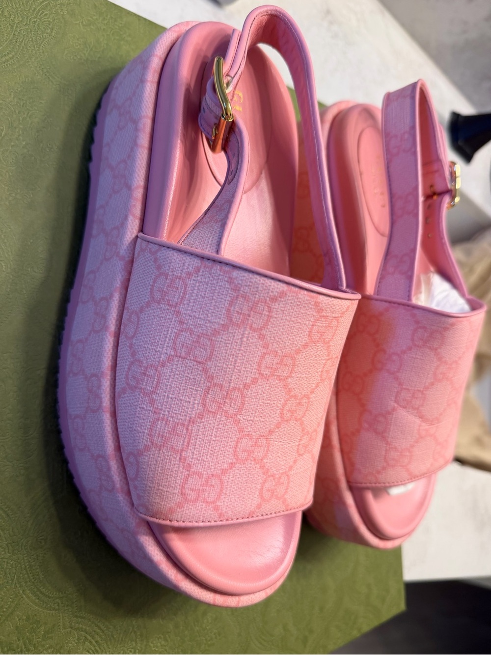 Gucci Pink Platform Slingback Sandals